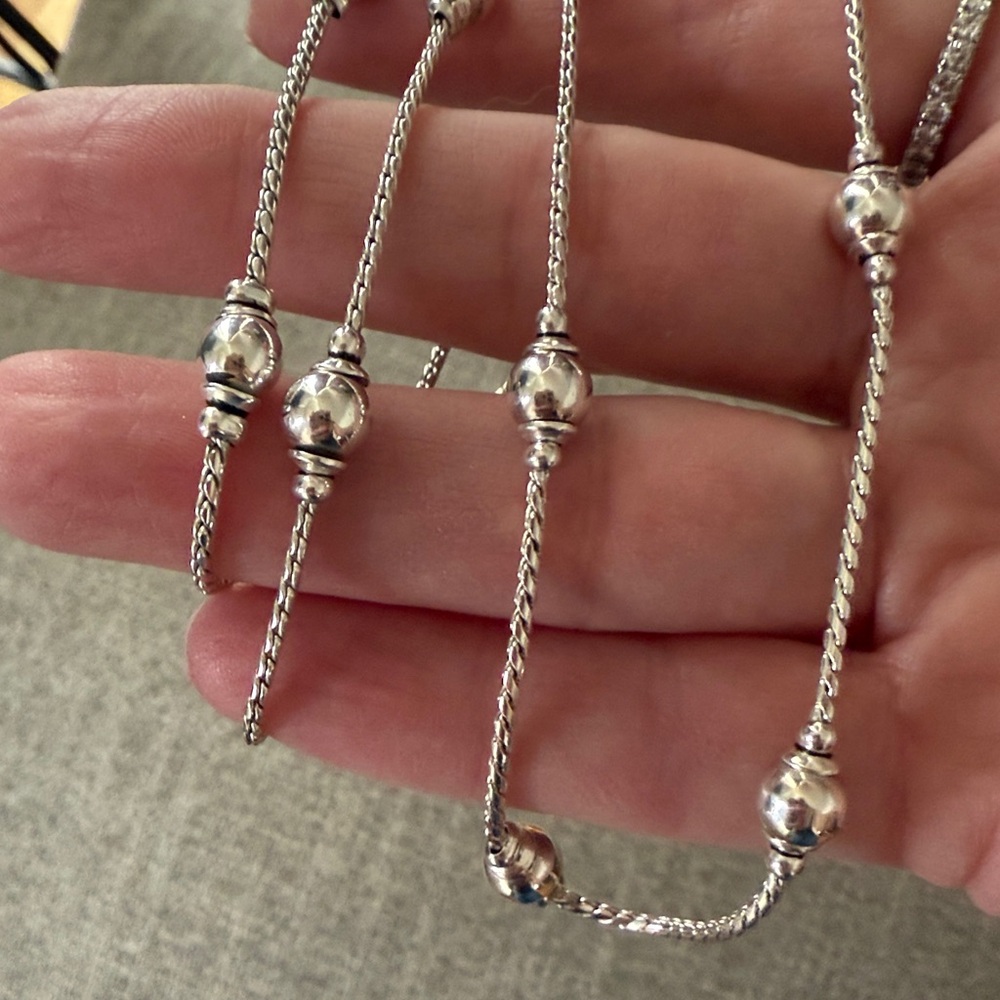 Long Silver Beaded Necklace